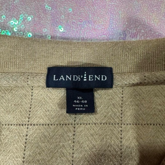 Lands' End Beige Windowpane Grid Long Sleeve Henley Polo Shirt (XL) ★ - Picture 6 of 7